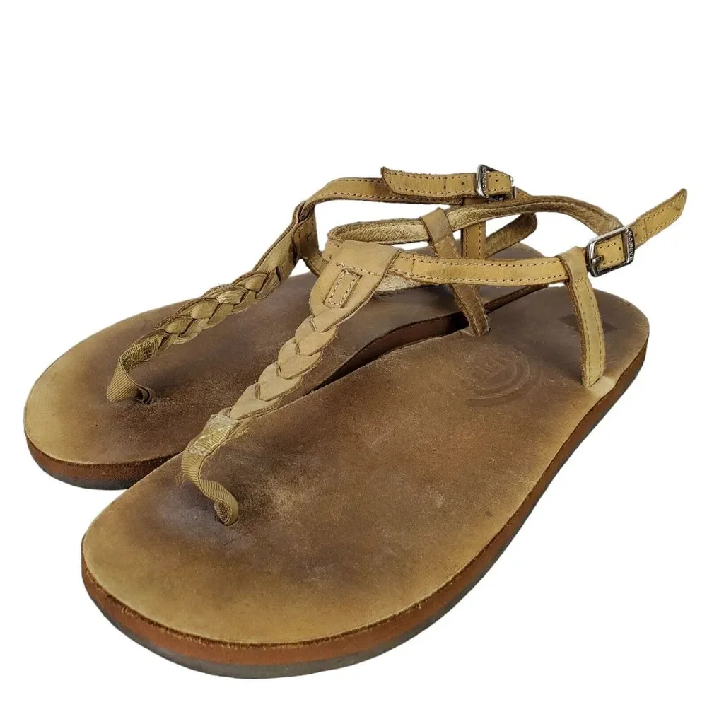 Rainbow Women's Tan Braided Thong T Strap Sandals Sz L 7.5 - 8.5